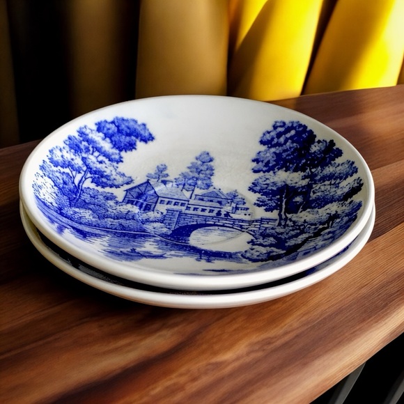 Set 2 Vintage Nasco Handpainted Lakeview Saucers Japan Transferware Blue Willow - Picture 6 of 7